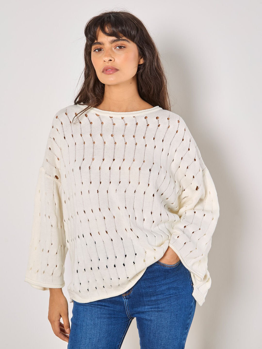 APRICOT - Pointelle Knit Bell Sleeve Jumper - 936942 - Boutique Bubbles