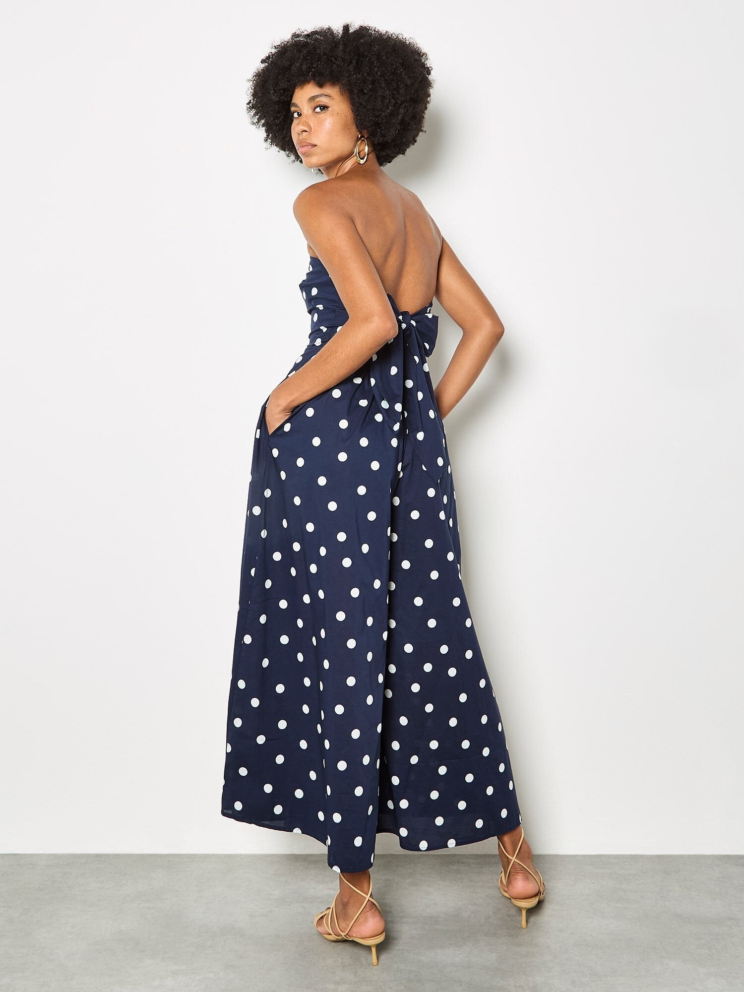 APRICOT - Polka Dot Bow Back Wide - Leg Jumpsuit - X164165 - Boutique Bubbles