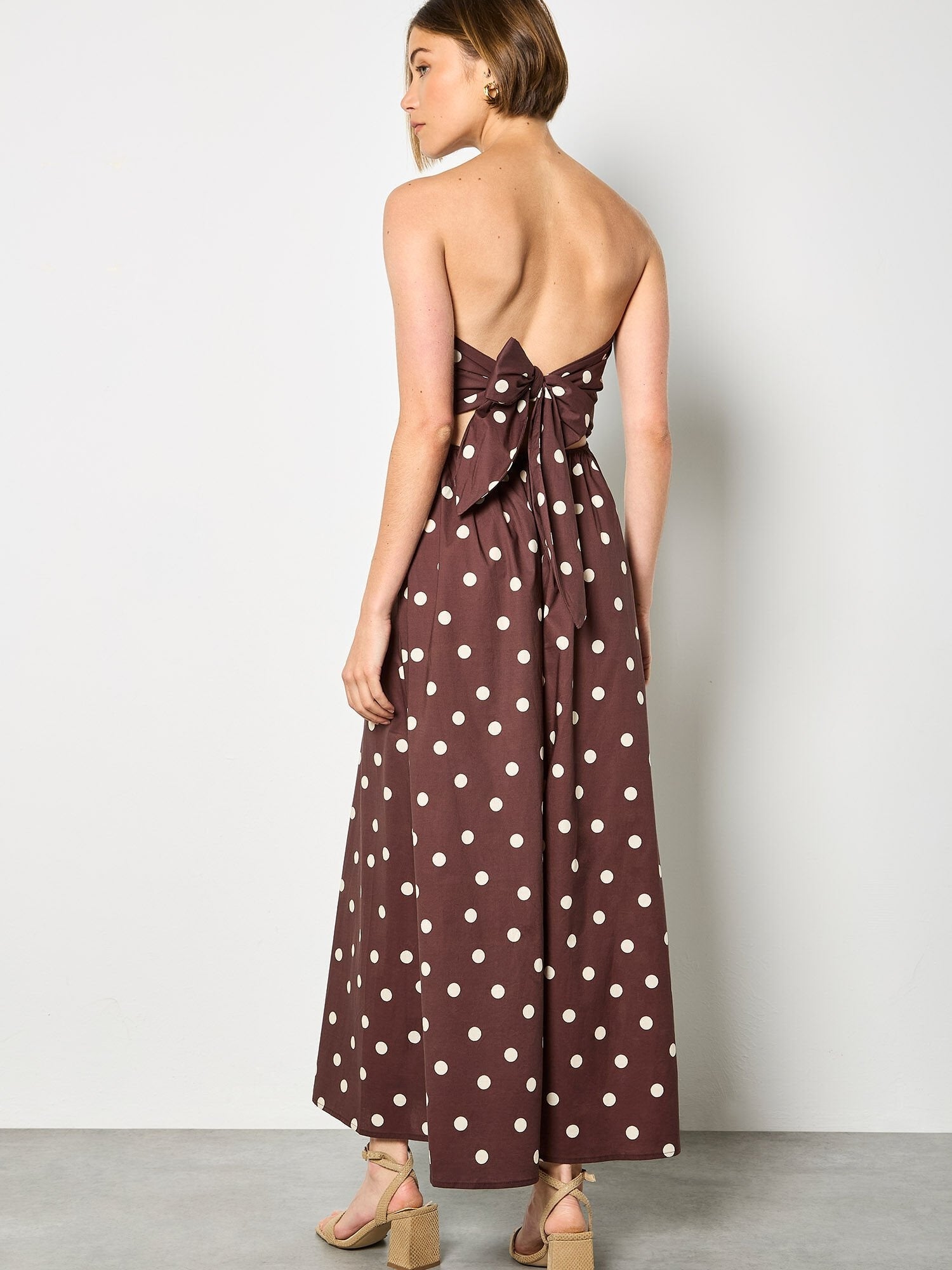 APRICOT - Polka Dot Bow Back Wide - Leg Jumpsuit - X164172 - Boutique Bubbles