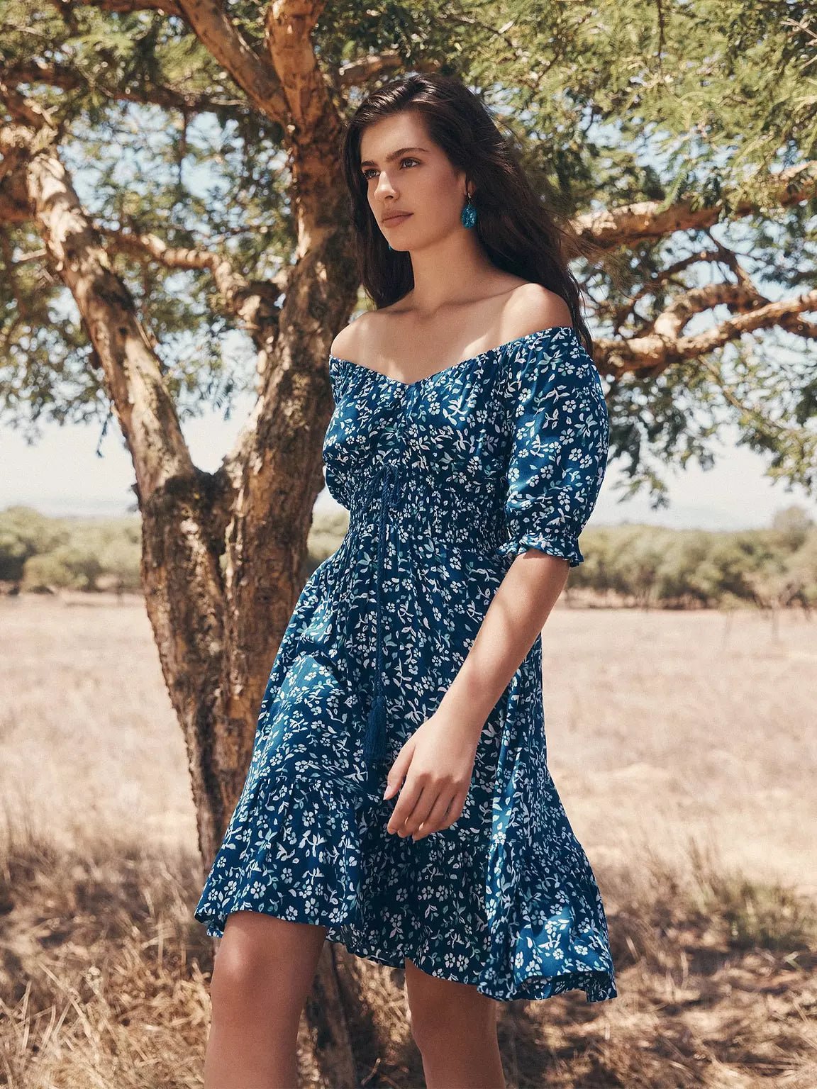 APRICOT - Sarasa Mallow Flower Bardot Dress - V973466 - Boutique Bubbles