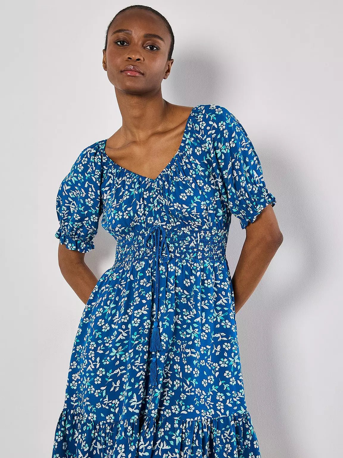 APRICOT - Sarasa Mallow Flower Bardot Dress - V973466 - Boutique Bubbles