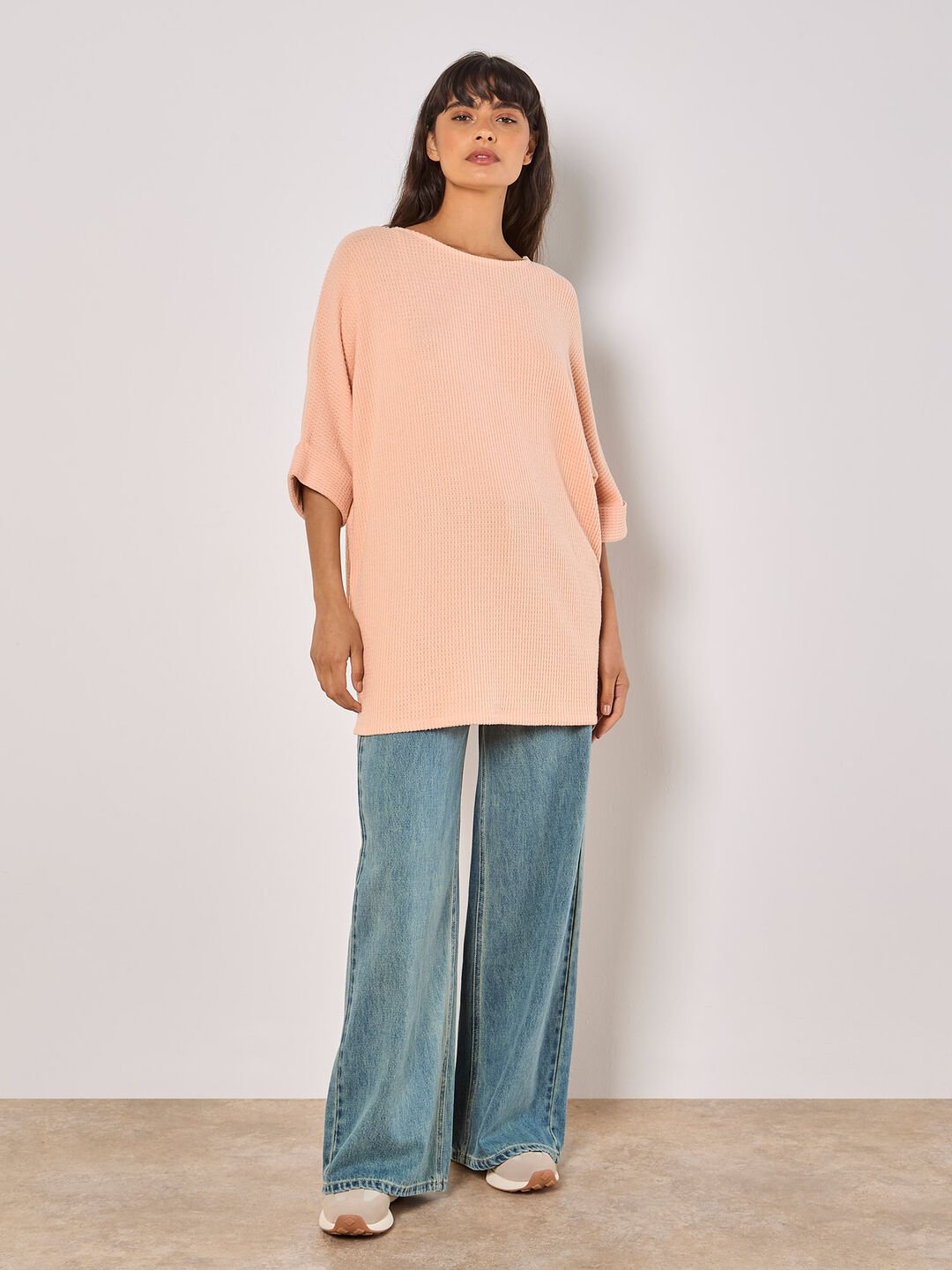 APRICOT - Soft - Touch Batwing Waffle Knit Top - 932807 - Boutique Bubbles