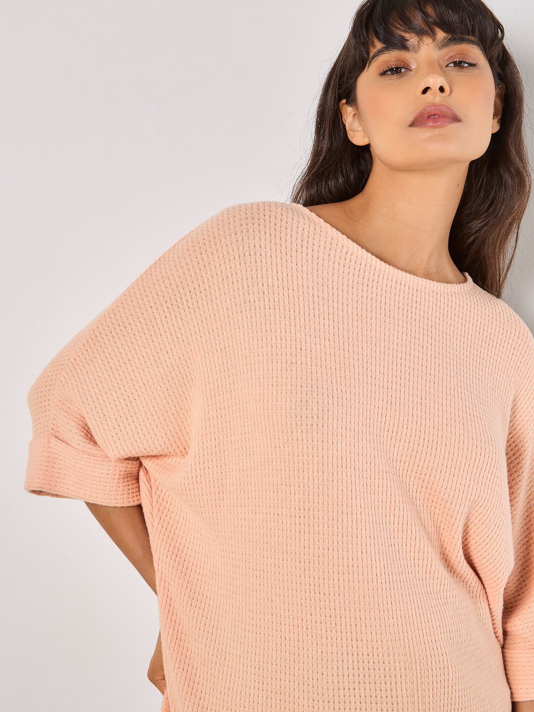 APRICOT - Soft - Touch Batwing Waffle Knit Top - 932807 - Boutique Bubbles