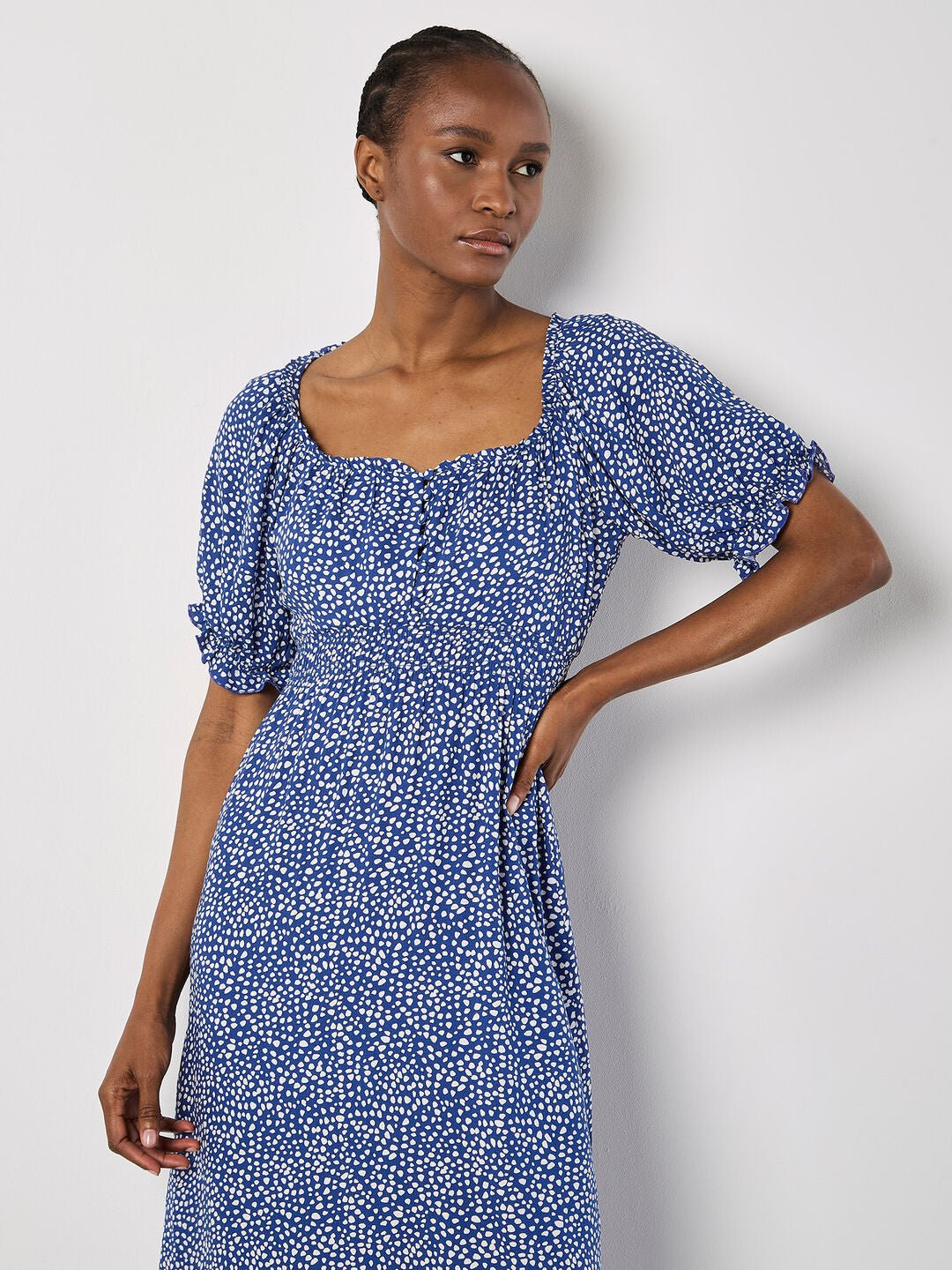 APRICOT - Spot Print Milkmaid Midi Dress - 950283 - Boutique Bubbles