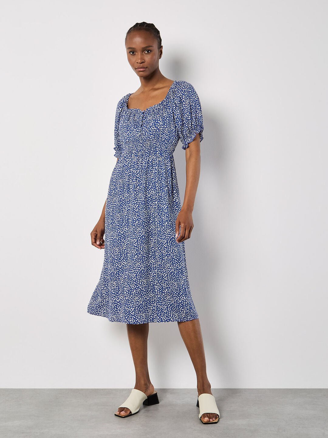 APRICOT - Spot Print Milkmaid Midi Dress - 950283 - Boutique Bubbles