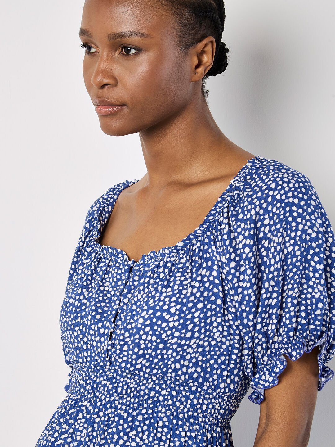 APRICOT - Spot Print Milkmaid Midi Dress - 950283 - Boutique Bubbles