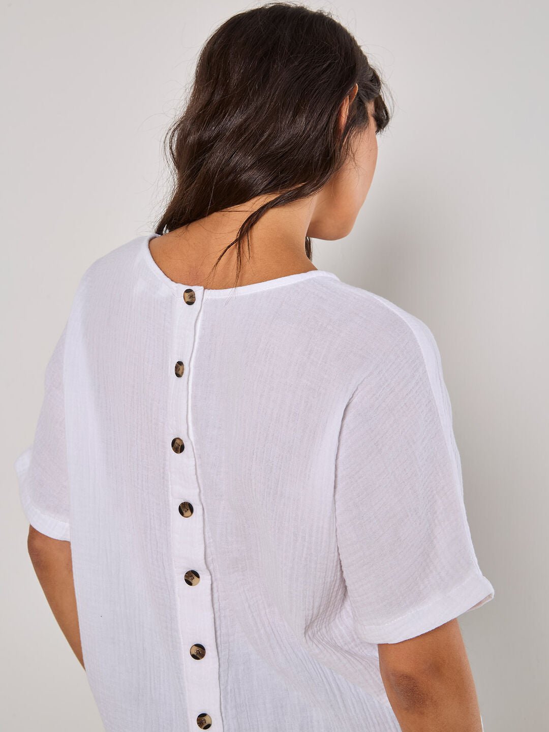 APRICOT - Textured Cotton Button Back T-Shirt - 949102 - Boutique Bubbles