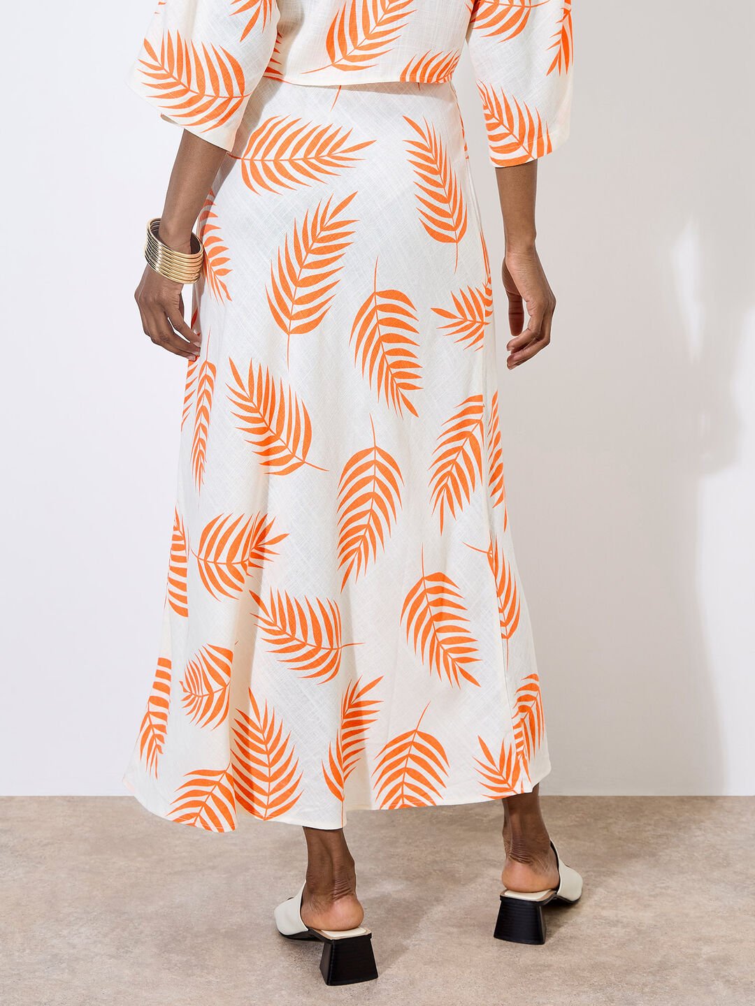APRICOT - Tropical Leaf Bias Maxi Skirt - 963191 - Boutique Bubbles