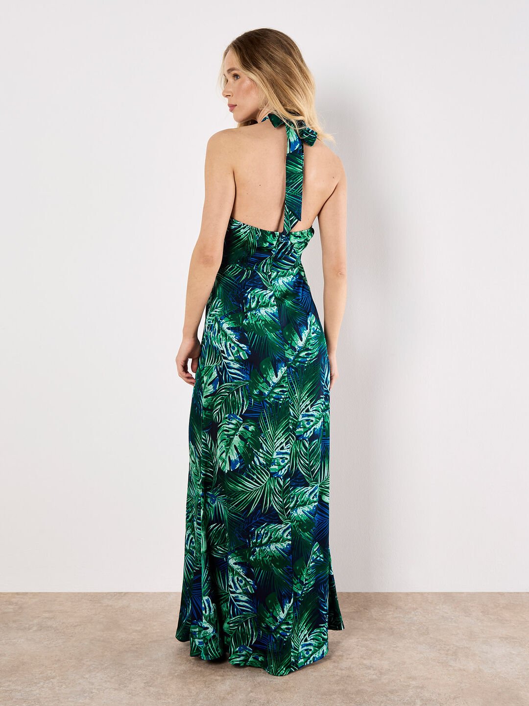 APRICOT - Tropical Leaf Satin Maxi Dress - 966680 - Boutique Bubbles