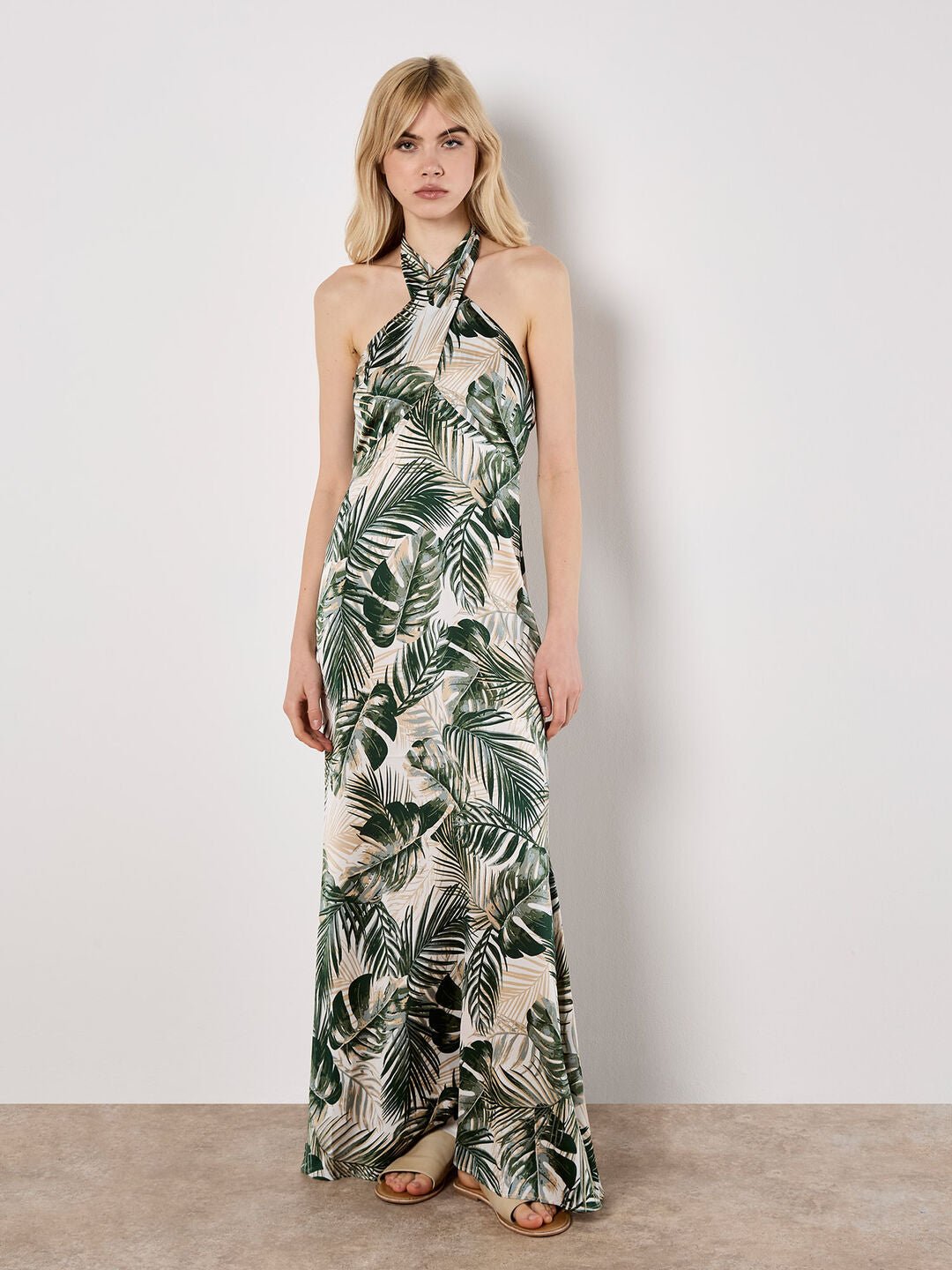 APRICOT - Tropical Leaf Satin Maxi Dress - 966758 - Boutique Bubbles