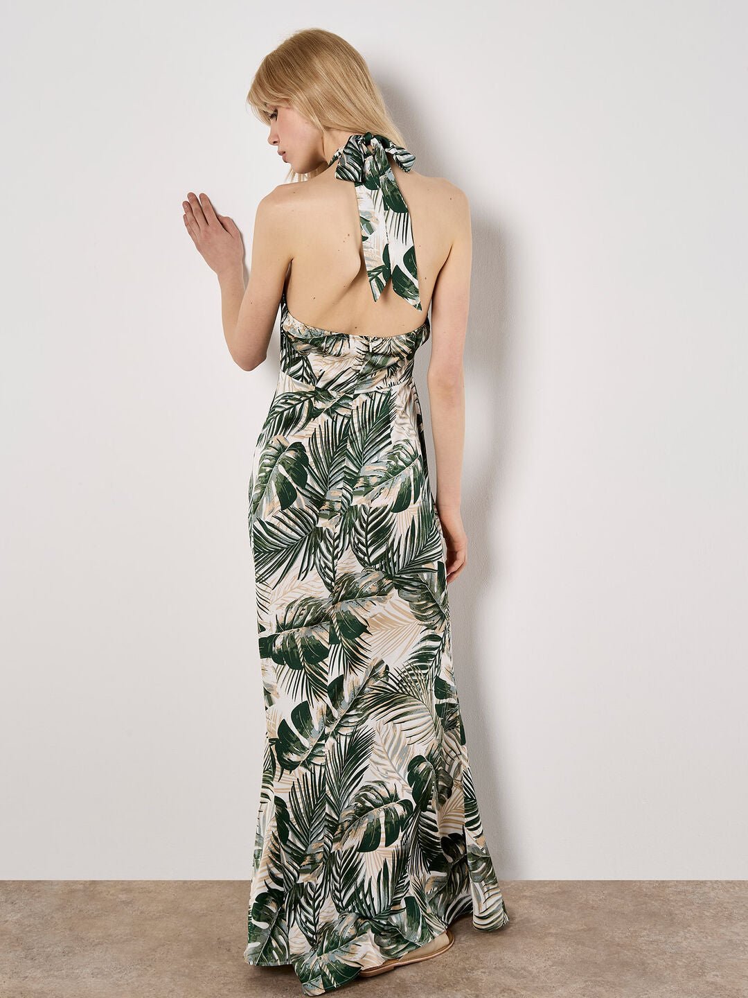 APRICOT - Tropical Leaf Satin Maxi Dress - 966758 - Boutique Bubbles