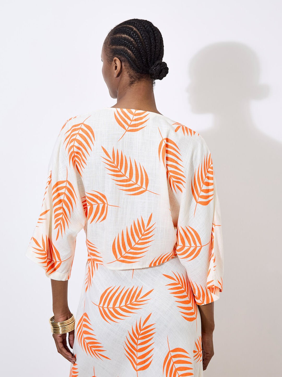 APRICOT - Tropical Leaf Tie Hem Crop Top - 951204 - Boutique Bubbles