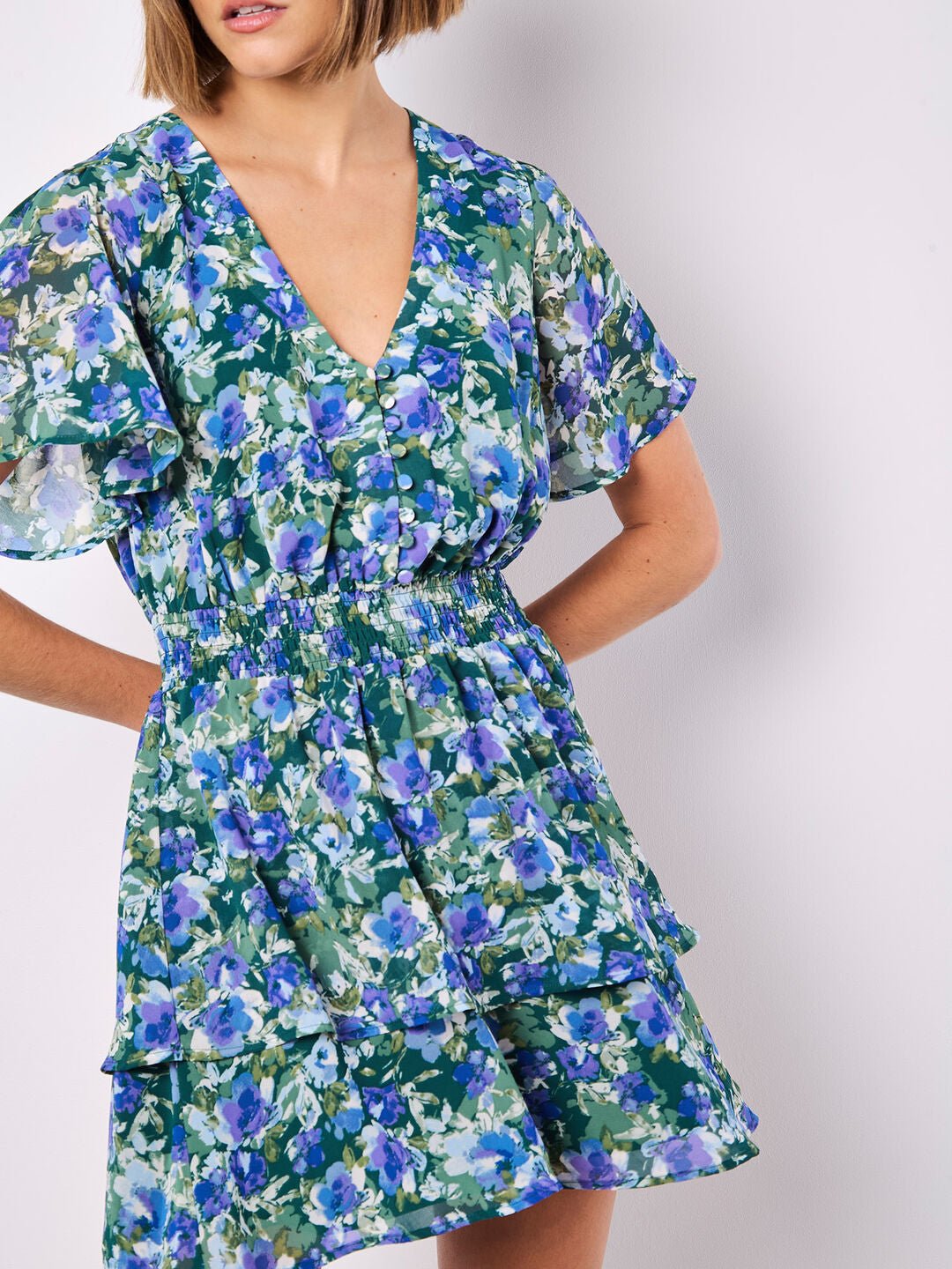 APRICOT - Watercolour Floral Chiffon Mini Dress - 935075 - Boutique Bubbles