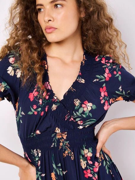 APRICOT - Watercolour Floral Smock Detail Maxidress (958135) - Boutique Bubbles