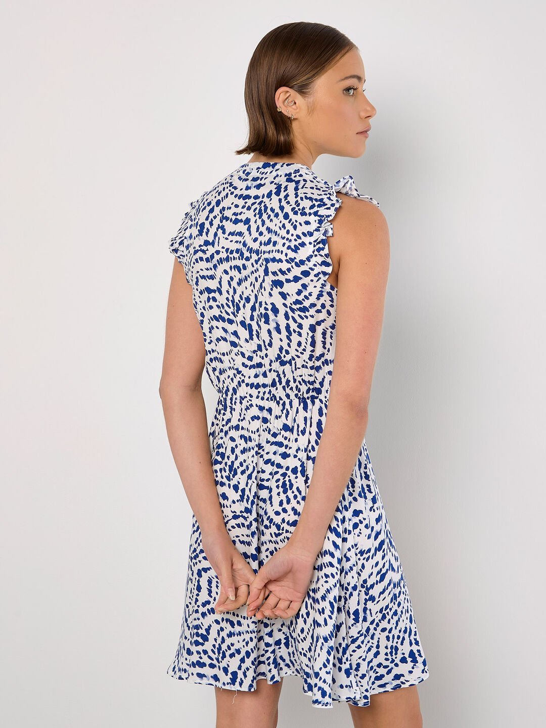 APRICOT - Wavy Spot Button Thru Ruffle Short Sleeve Dress - 940697 - Boutique Bubbles