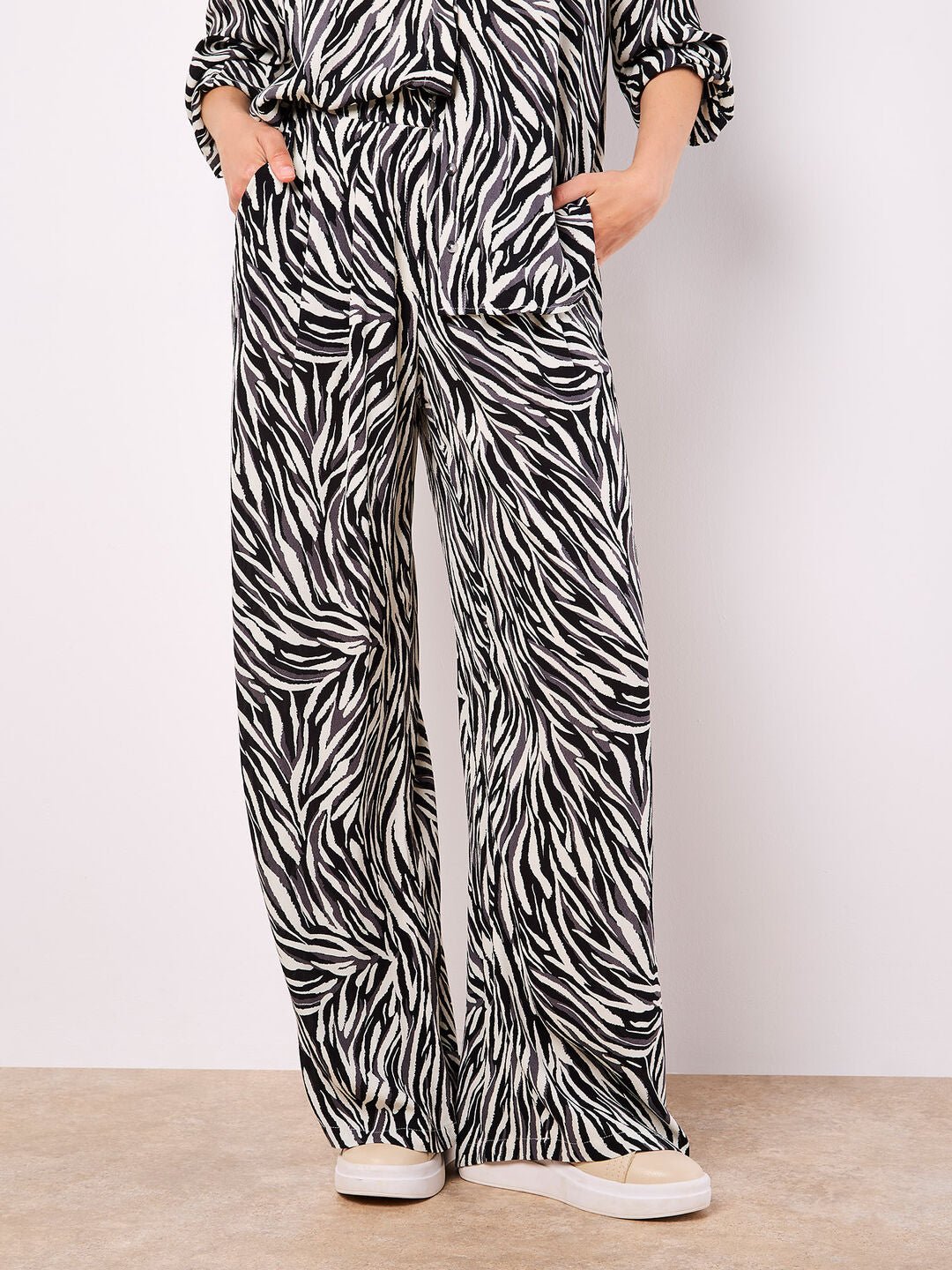 APRICOT - Zebra Print Wide Leg Trousers - 939417 - Boutique Bubbles