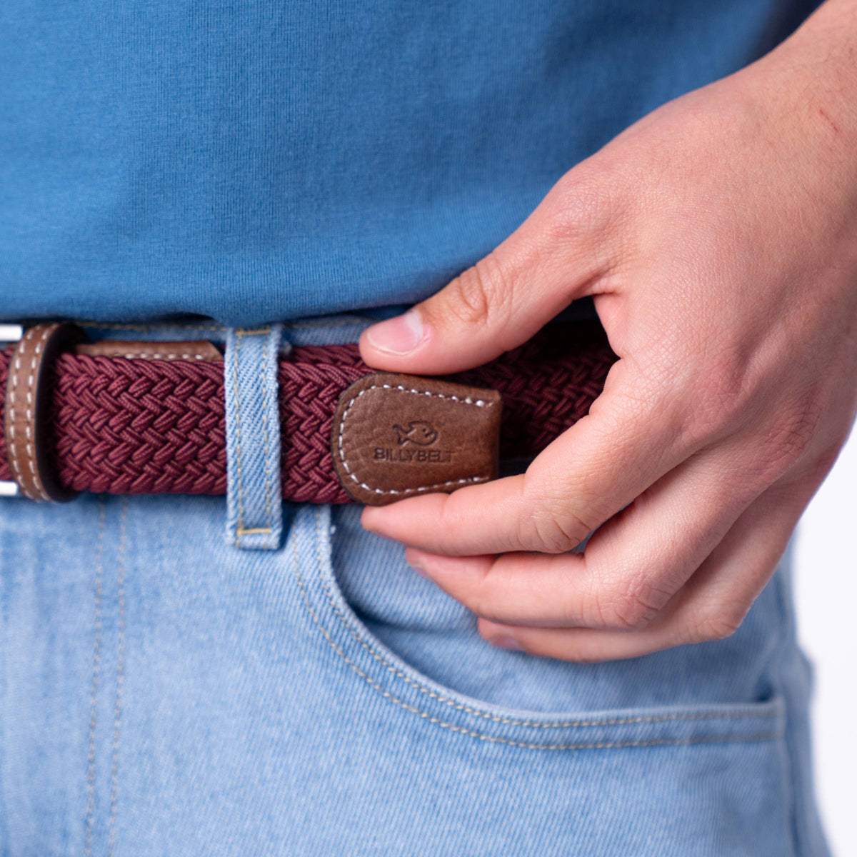 Braided elastic belt - Burgundy