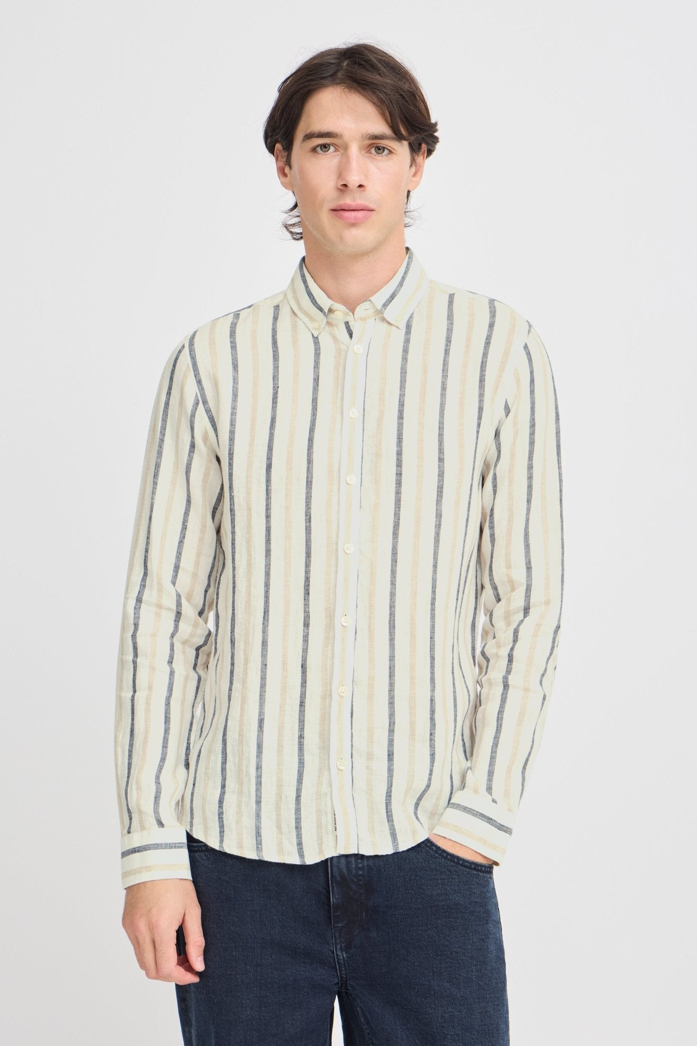 CASUAL FRIDAY - DYLAN LS BD striped linen shirt - 20505463 - Boutique Bubbles