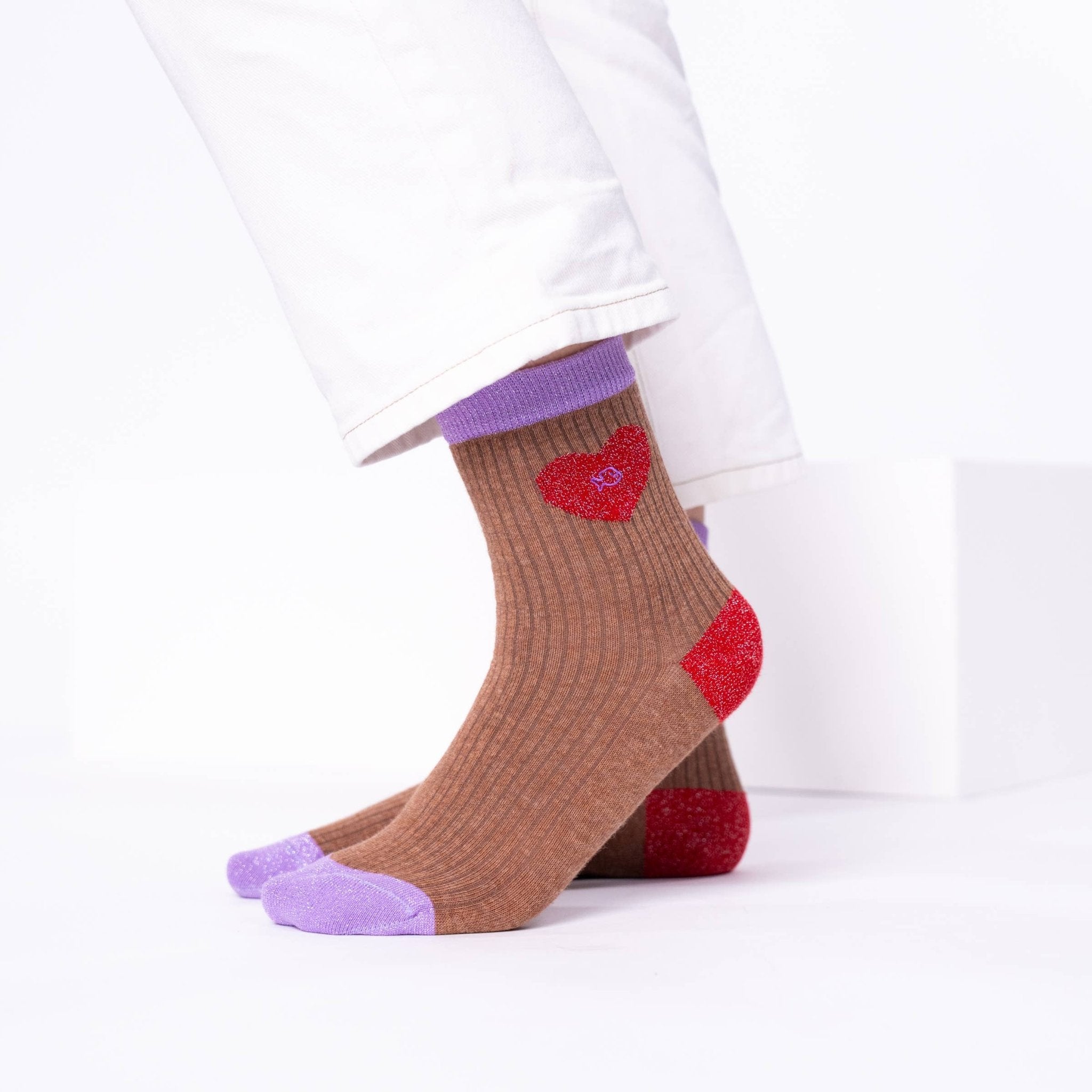 Combed cotton heart socks - Brown and Red - Boutique Bubbles