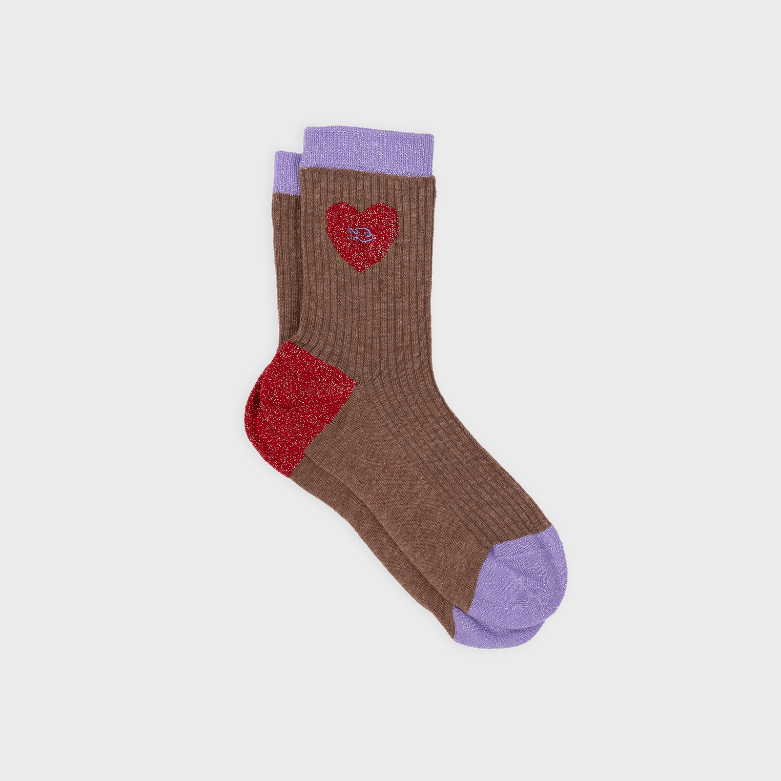 Combed cotton heart socks - Brown and Red - Boutique Bubbles
