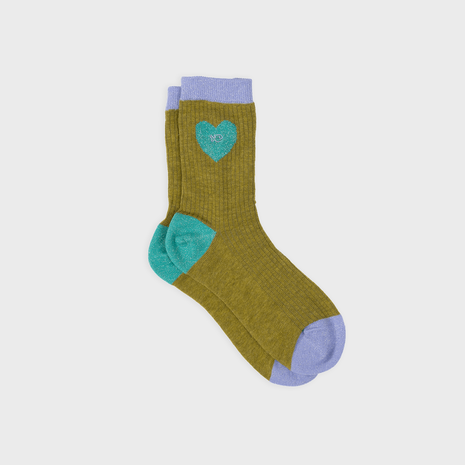 Combed Cotton Socks Heart Olive And Turquoise - Boutique Bubbles