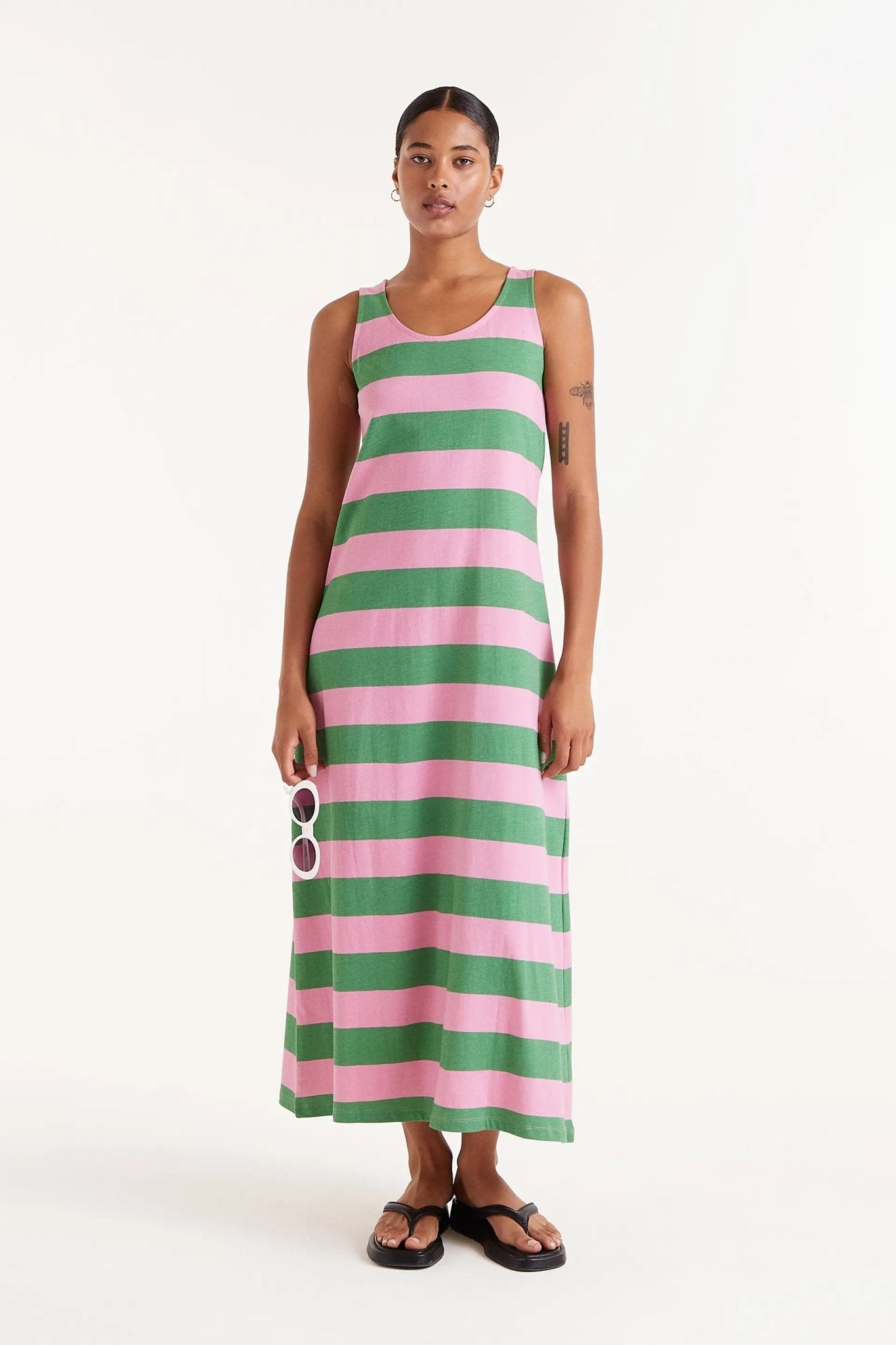 COMPANIA FANTASTICA - Long green striped dress - 52C/42105 - Boutique Bubbles