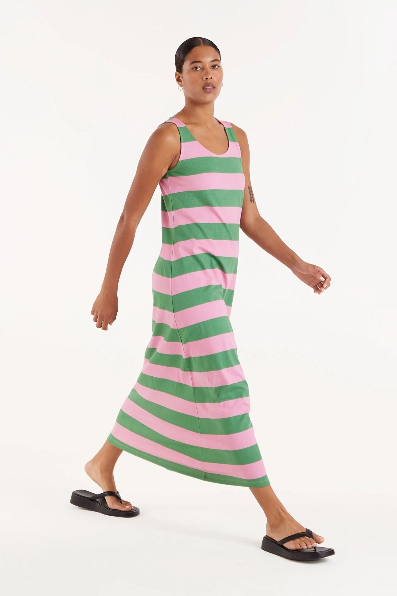 COMPANIA FANTASTICA - Long green striped dress - 52C/42105 - Boutique Bubbles