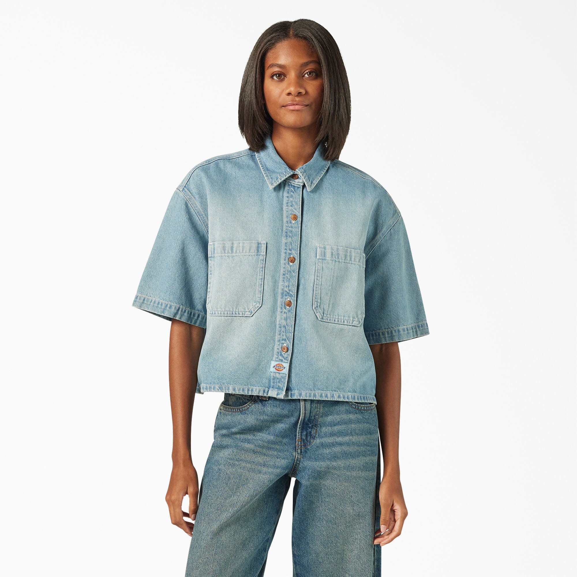 DICKIES - Women's Cropped Denim Work Shirt - A87K9 - Boutique Bubbles