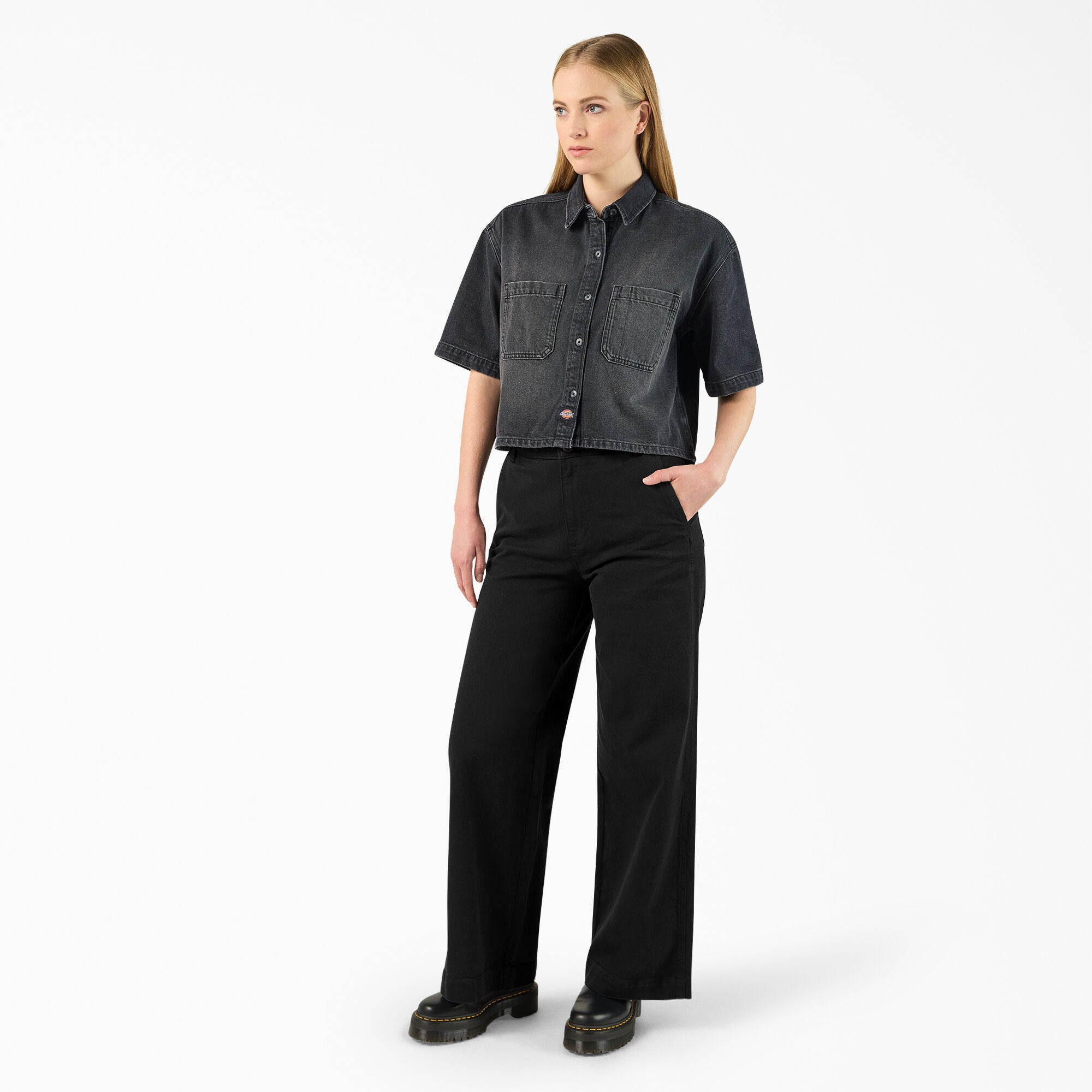 DICKIES - Women's Cropped Denim Work Shirt - A87K9 - Boutique Bubbles
