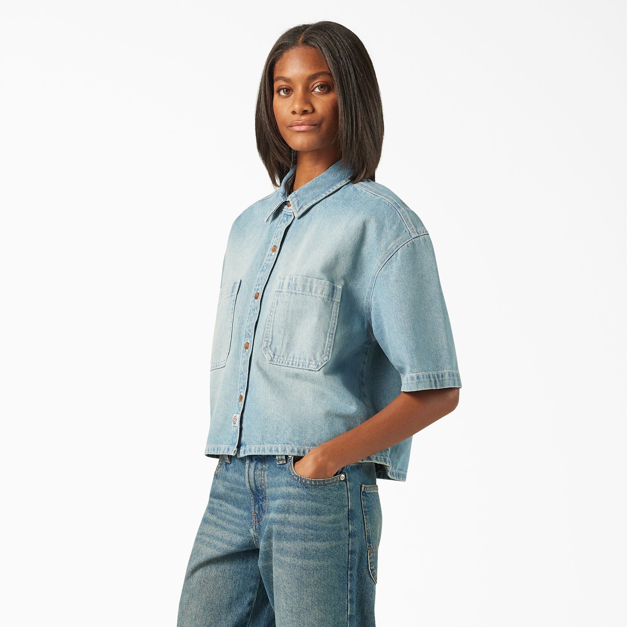 DICKIES - Women's Cropped Denim Work Shirt - A87K9 - Boutique Bubbles