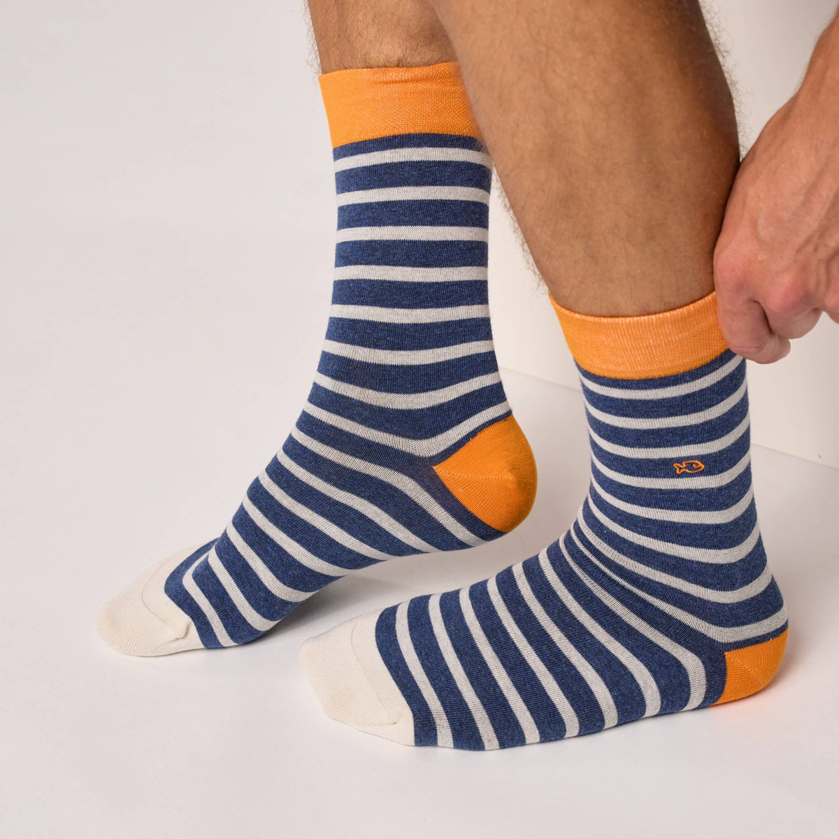 Combed cotton socks with wide stripes