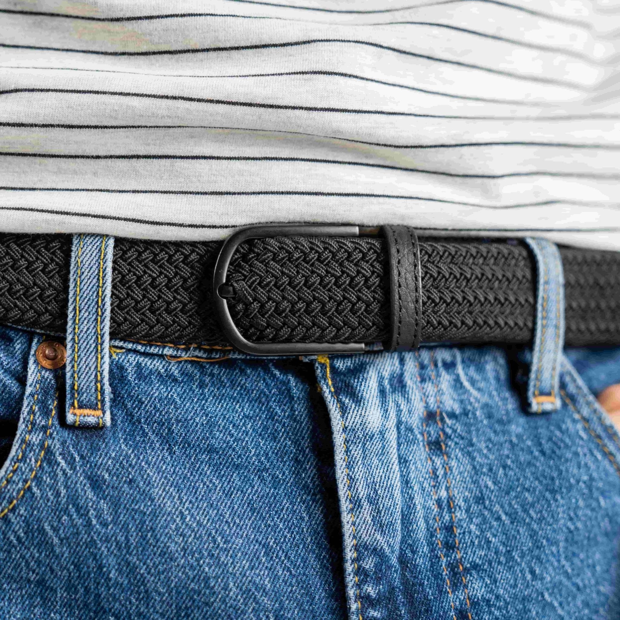 Elastic Braided Belt All Black - Boutique Bubbles