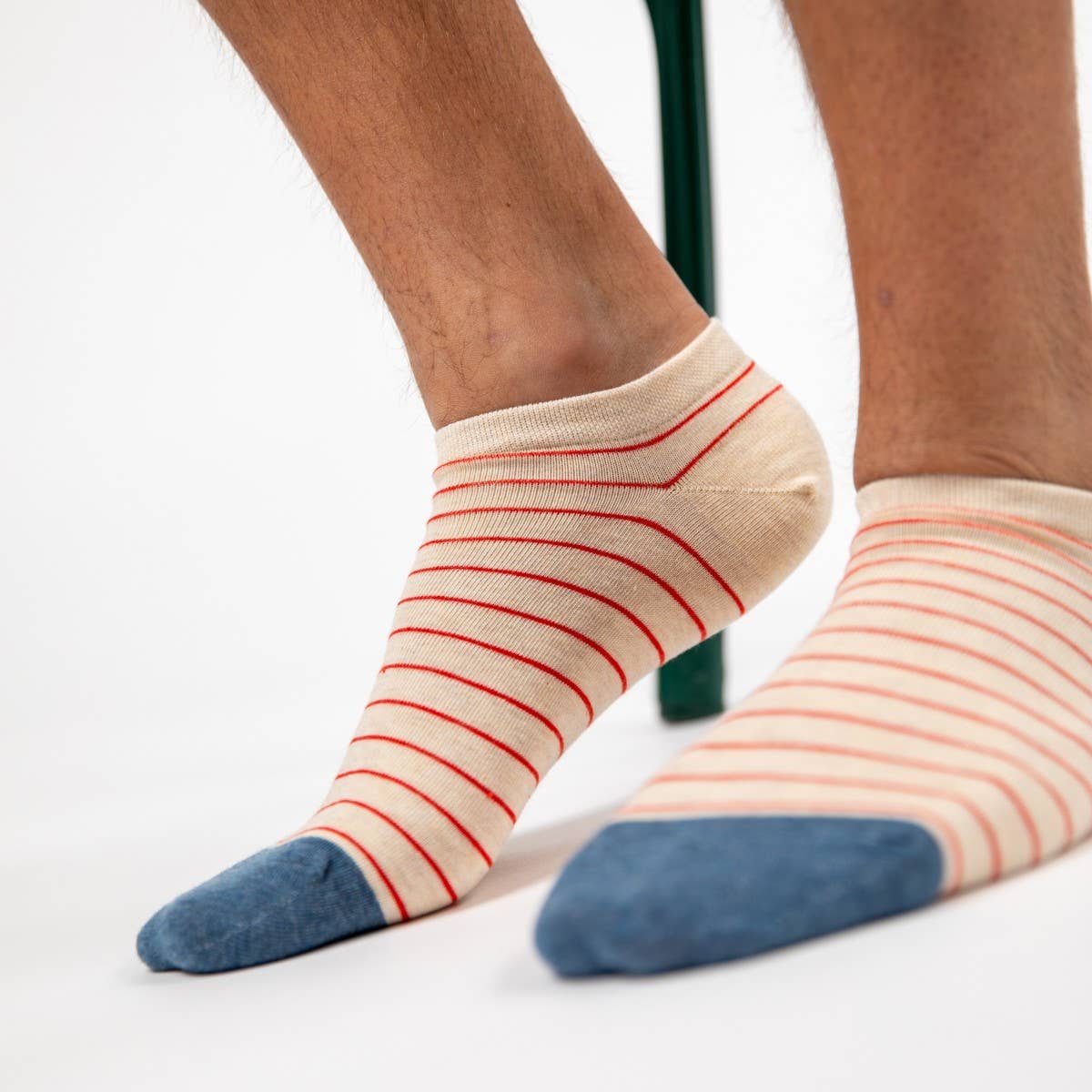 Fine Striped Socks - Beige, Red Striped - Boutique Bubbles