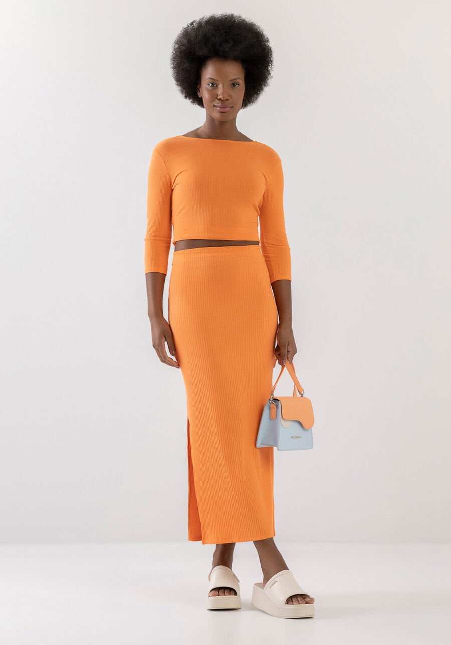 LEZ A LEZ - Fitted Ribbed Midi Skirt With Slit - 7396L - Boutique Bubbles