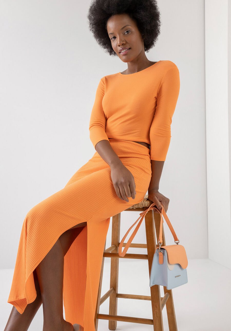 LEZ A LEZ - Fitted Ribbed Midi Skirt With Slit - 7396L - Boutique Bubbles