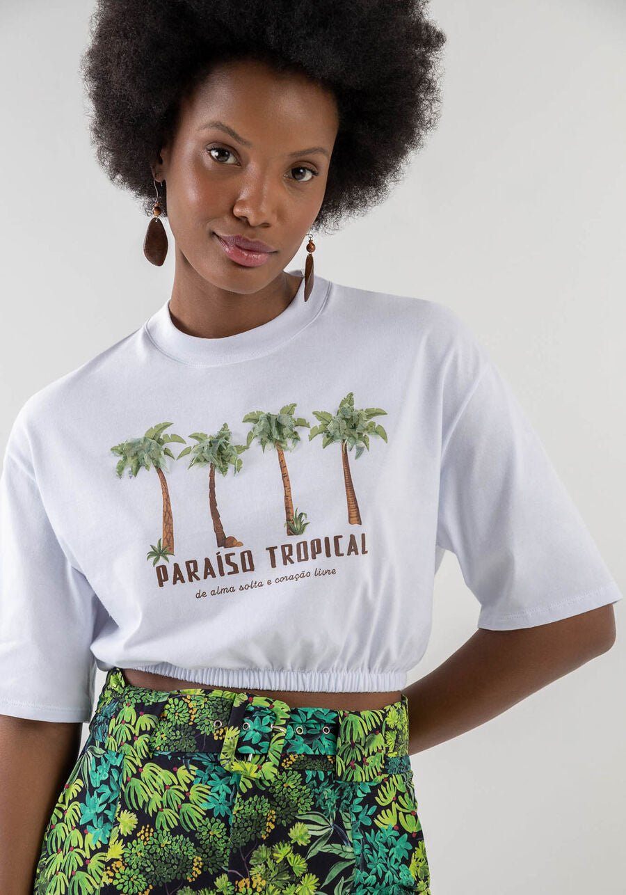LEZ A LEZ - Printed Cropped T-Shirt With Elastic Bar - 7382L - Boutique Bubbles
