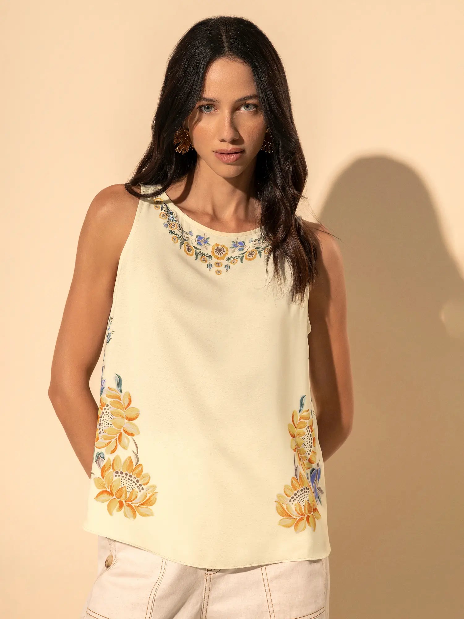 LEZ A LEZ - Top Beige printed tank top - 5066E - Boutique Bubbles