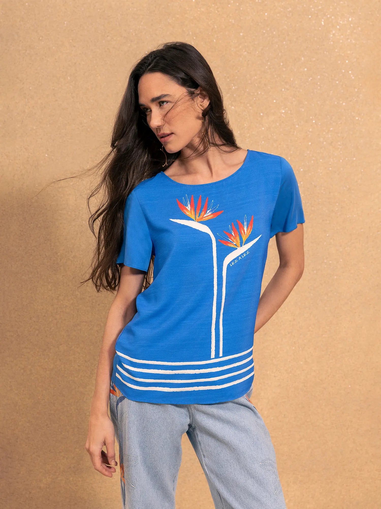 LEZ A LEZ - Top Blue round neck short sleeves - 5093E - Boutique Bubbles