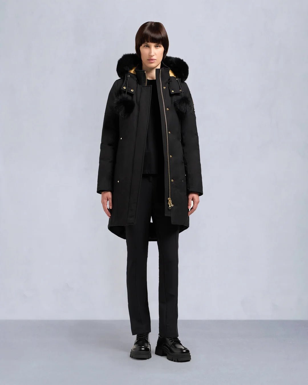 MOOSE KNUCKLES - GOLD STIRLING PARKA FUR WOMEN (pompom) - M39LP203G - Boutique Bubbles