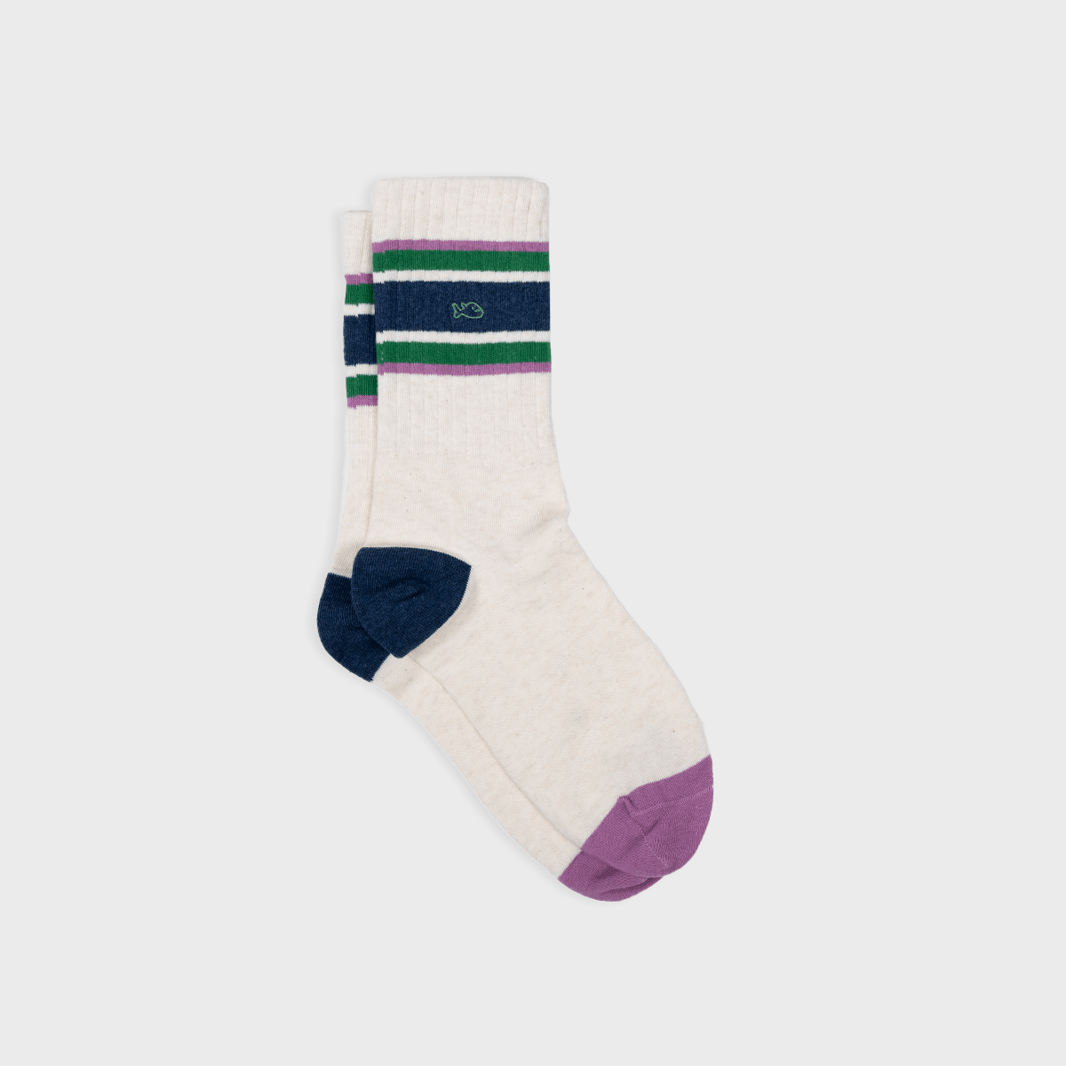 Retro combed cotton socks - Beige, navy and green - Boutique Bubbles