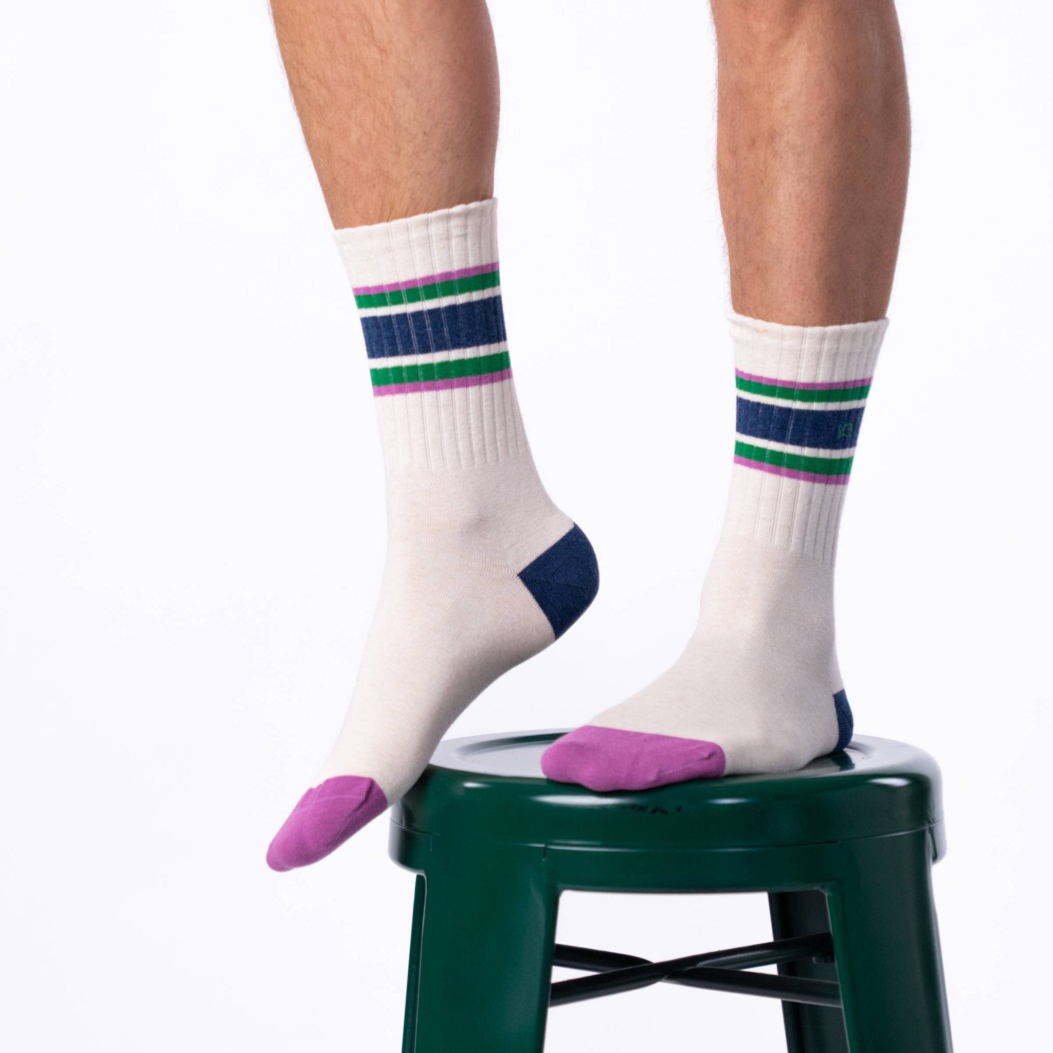 Retro combed cotton socks - Beige, navy and green - Boutique Bubbles