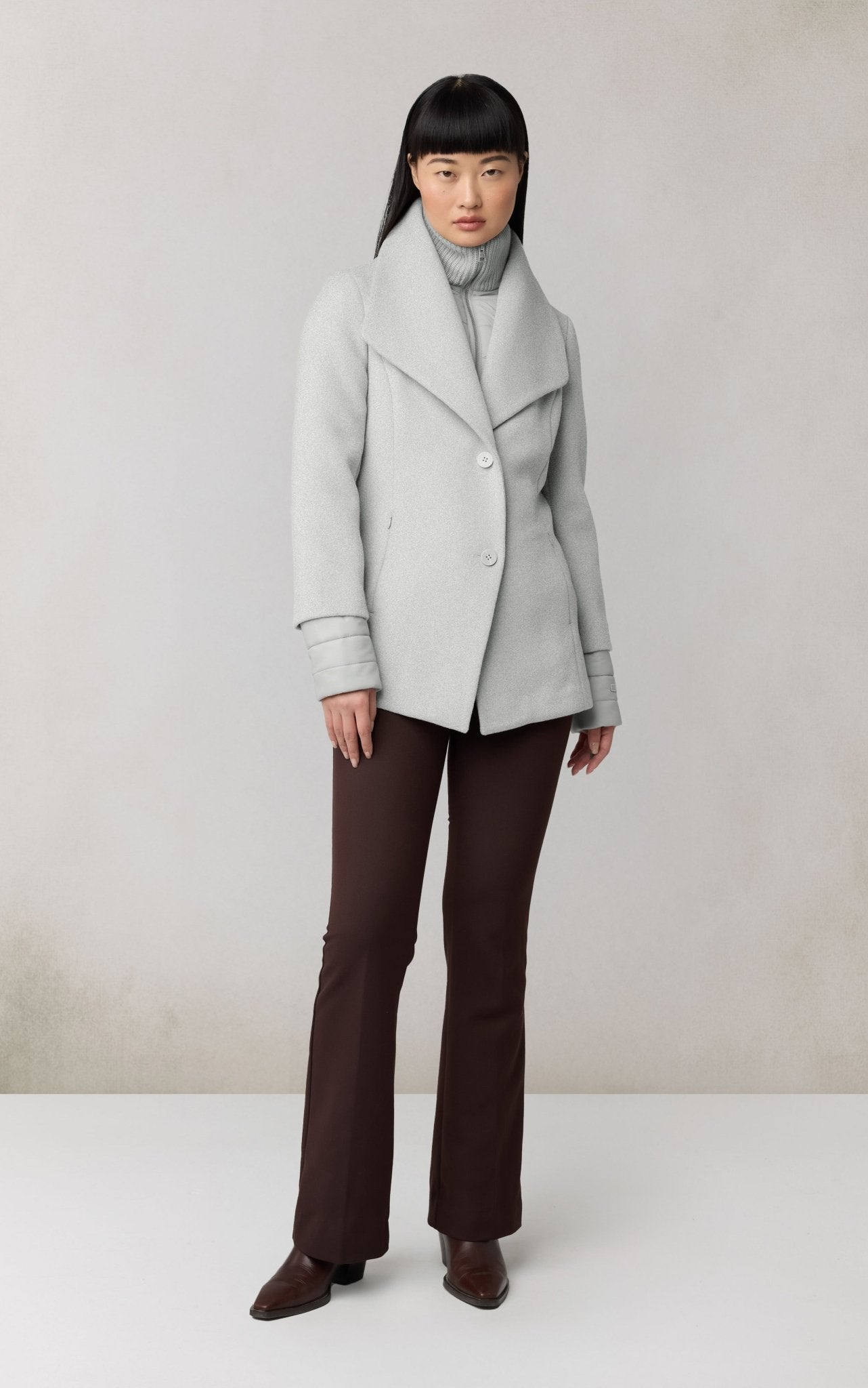 SOIA&KYO FRIEDA - Slim - Fit Mixed Media Wool Coat With Removable Bib - Boutique Bubbles