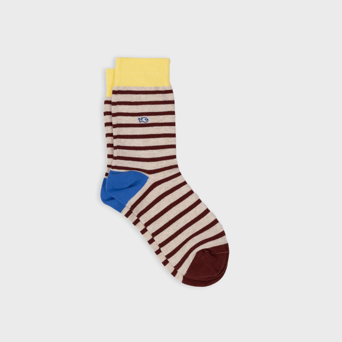 Striped combed cotton socks - Beige and burgundy - Boutique Bubbles