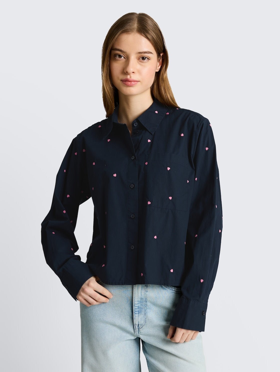 TOM TAILOR - Boxy fit shirt blouse with heart embroidery - 1051835 - Boutique Bubbles