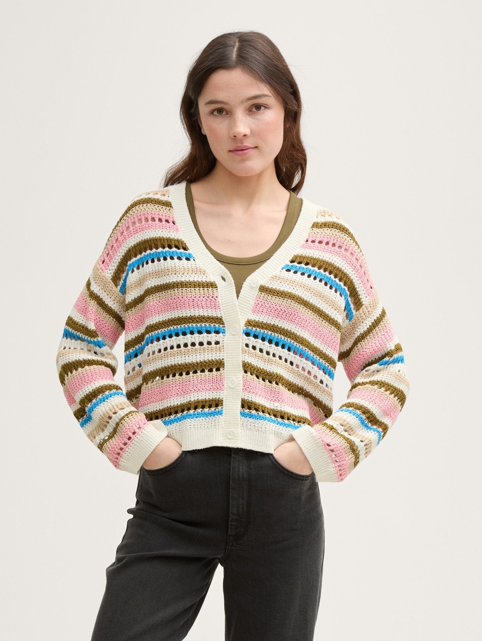 TOM TAILOR - Relaxed fit cardigan with hole pattern - 1046665 - Boutique Bubbles