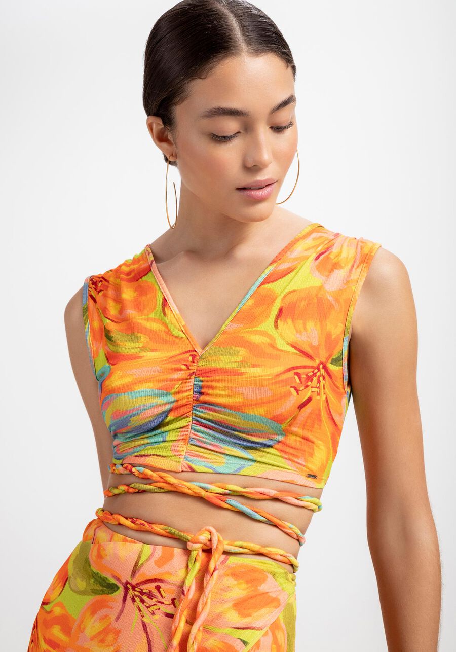 LEZ A LEZ - Cropped Knit Blouse With Braided Ties - 8133L - Boutique Bubbles