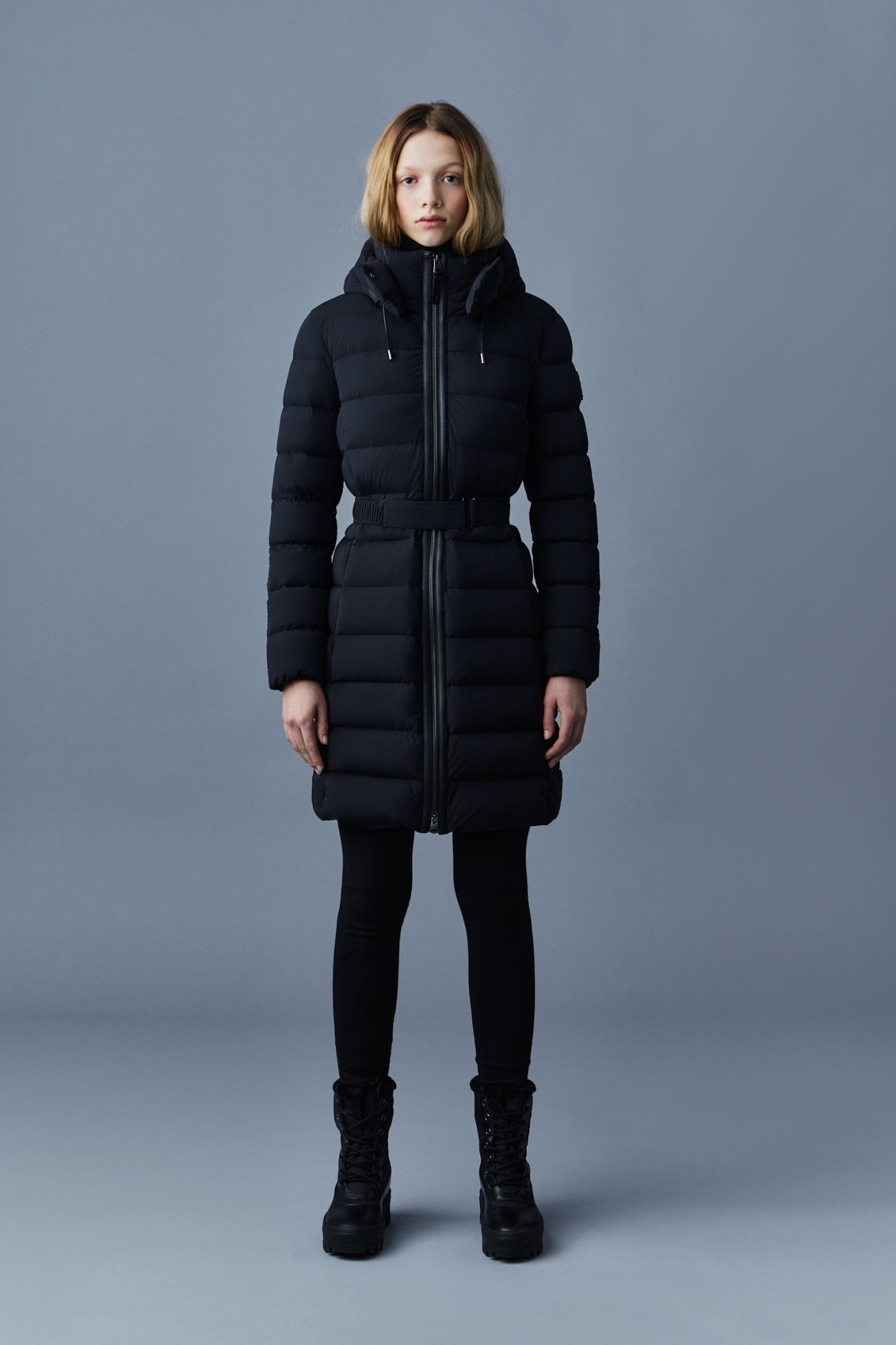 MACKAGE ASHLEY stretch light down coat with belt and hood - Boutique Bubbles