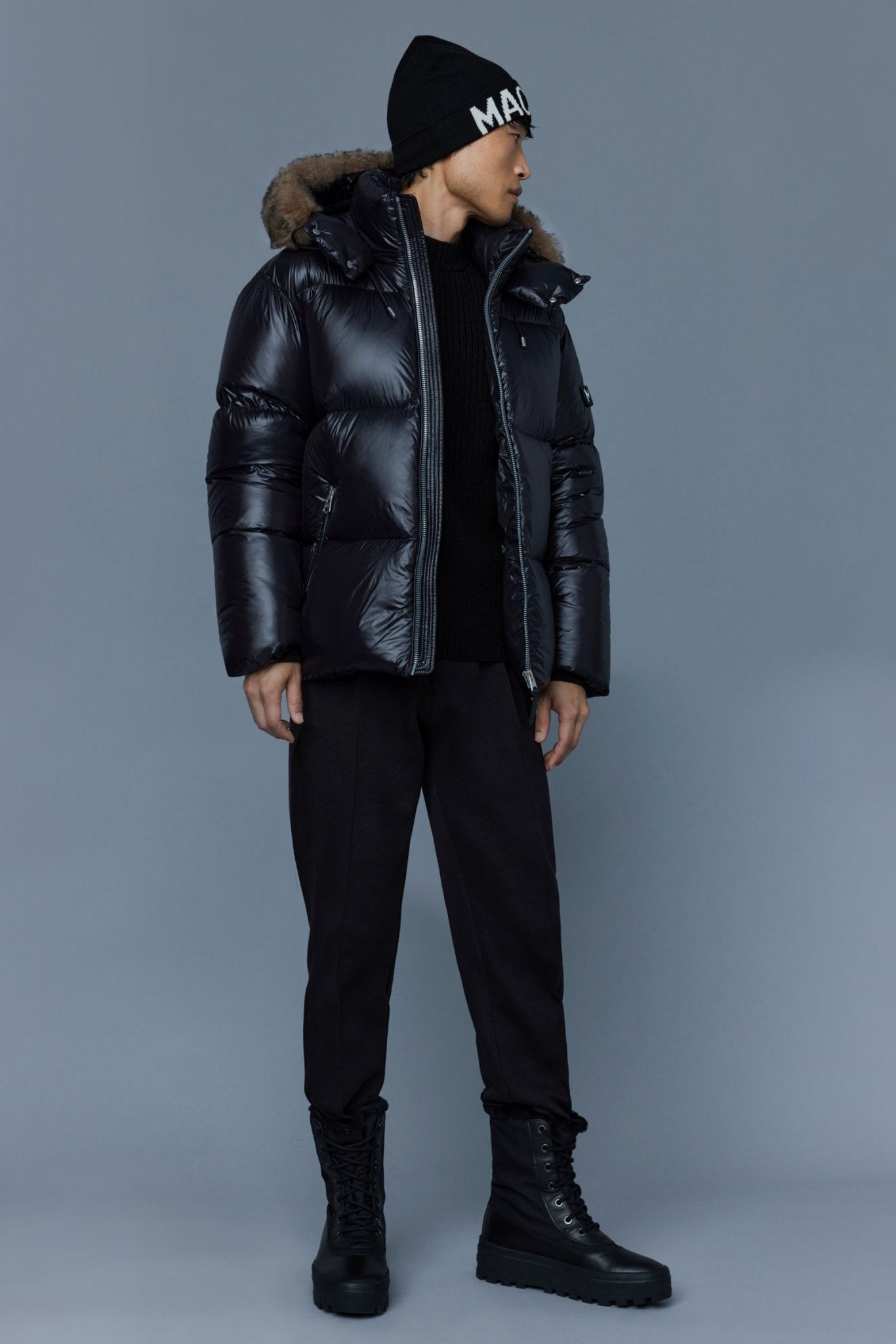 MACKAGE KENT-SH lustrous light down jacket with shearling - Boutique Bubbles