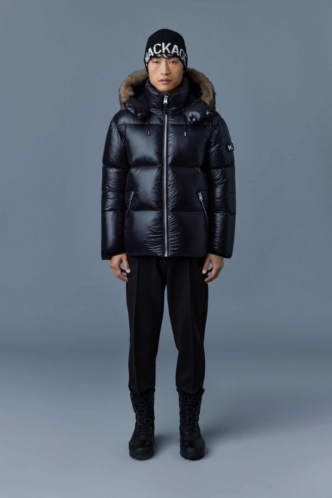 MACKAGE KENT-SH lustrous light down jacket with shearling - Boutique Bubbles