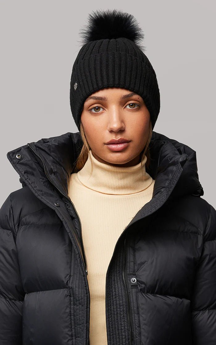SOIA&KYO CIEL - rib knit hat with removable feather pom pom - Boutique Bubbles